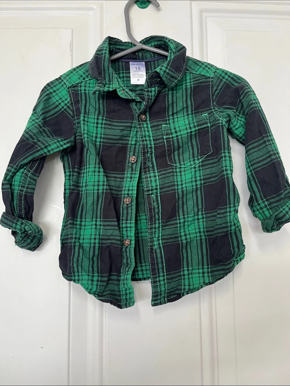 Carter's Green & Black Plaid Button-Down Shirt